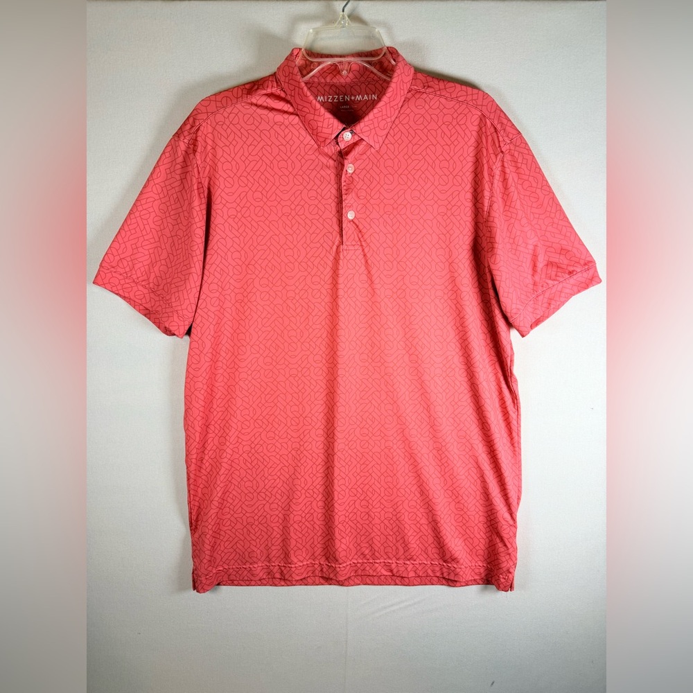 Mizzen+Main Mens Large Trim Golf Polo Shirt Coral Pink Performance - Picture 2 of 9